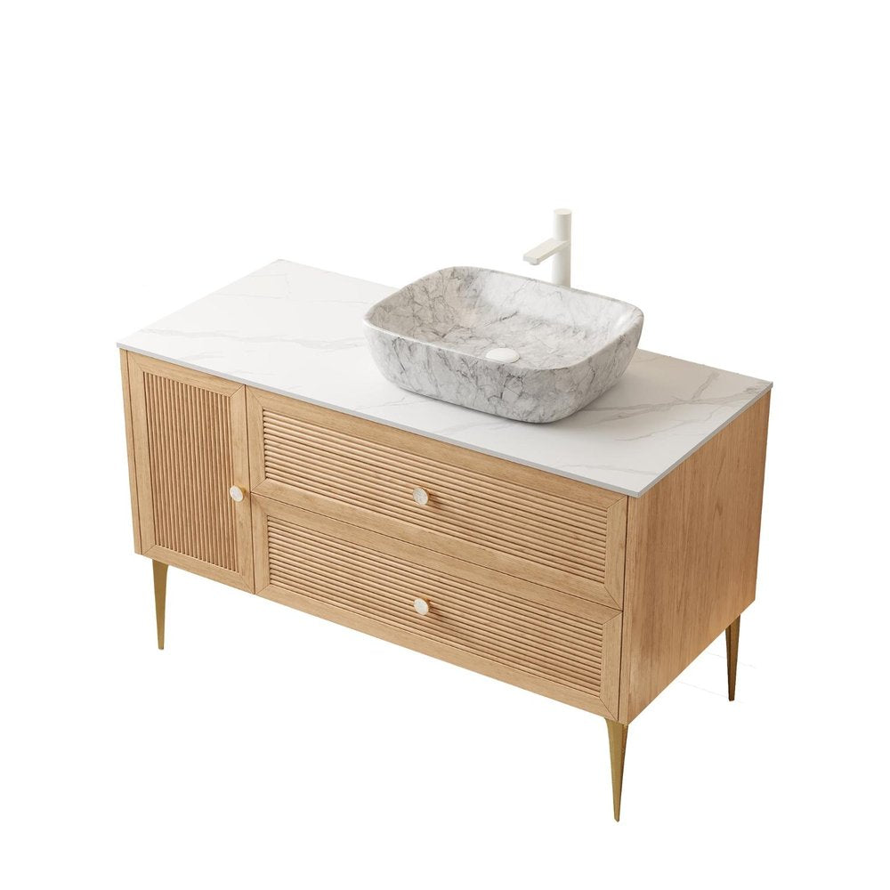 48" Brown Wood Single Door Bathroom Vanity With Two Drawers HomeRoots