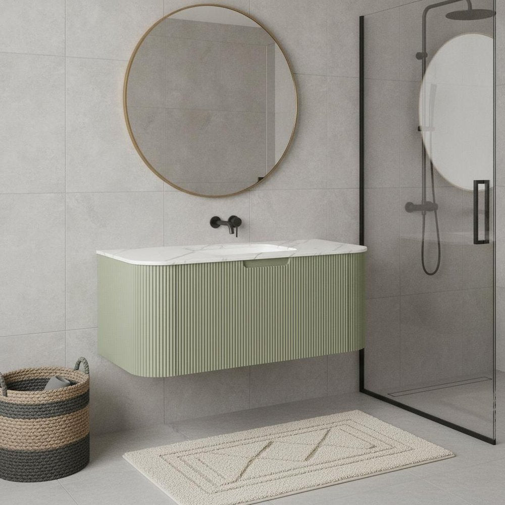 36" Green Wood Floating Bathroom Vanity HomeRoots