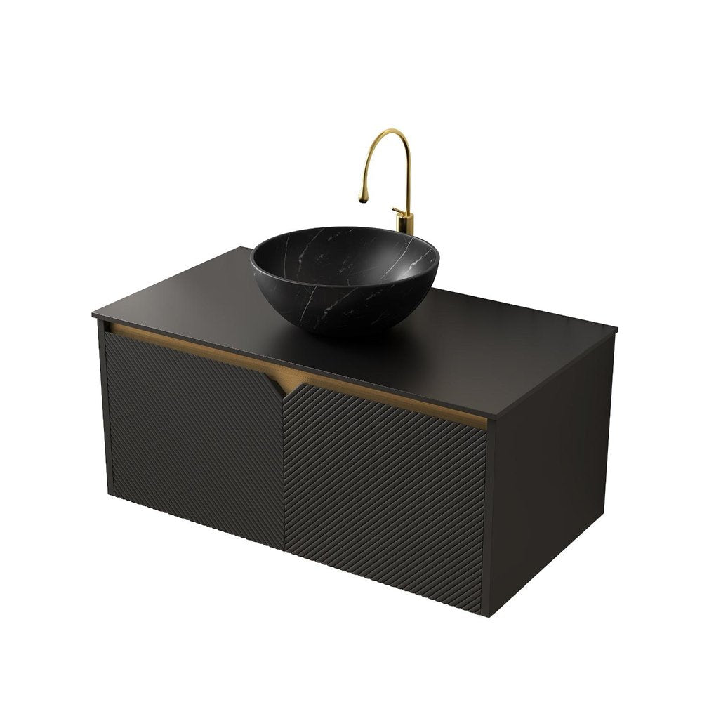 36" Black Wood Floating Double Door Bathroom Vanity HomeRoots