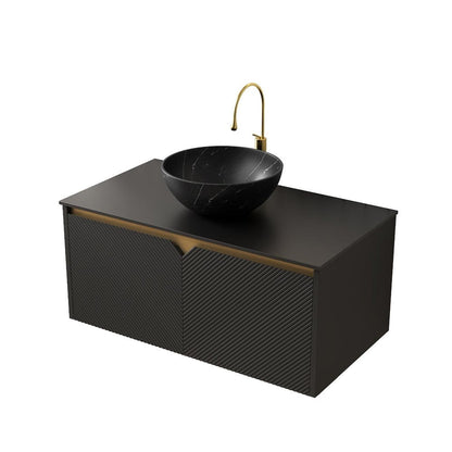36" Black Wood Floating Double Door Bathroom Vanity HomeRoots