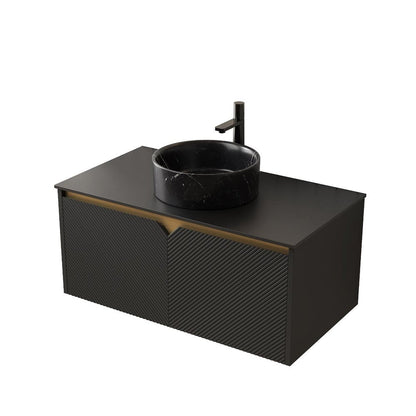 36" Black Wood Floating Double Door Bathroom Vanity HomeRoots