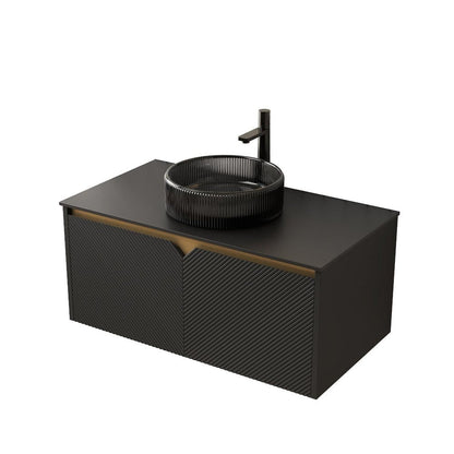 36" Black Wood Floating Double Door Bathroom Vanity HomeRoots