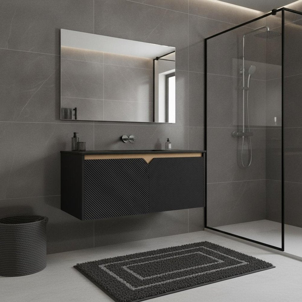 36" Black Wood Floating Double Door Bathroom Vanity — view 7
