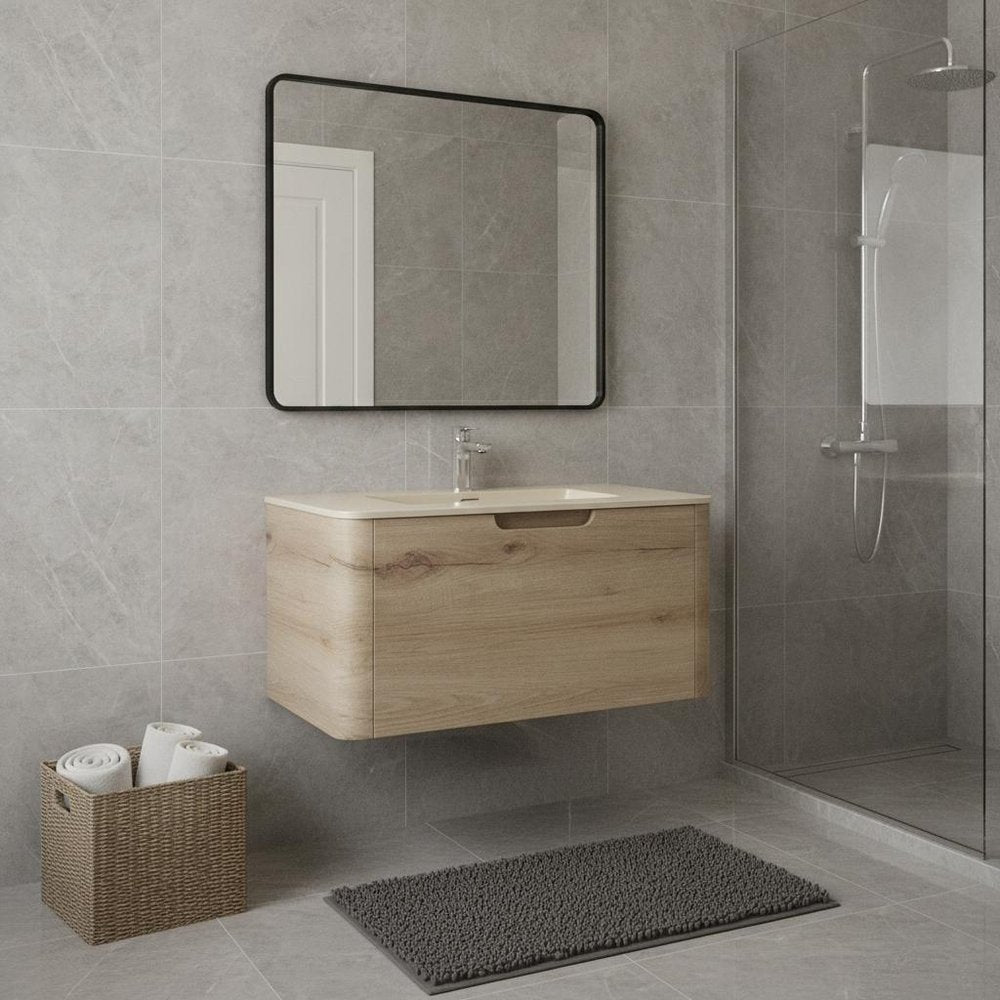 36" Brown Wood Floating Bathroom Vanity HomeRoots