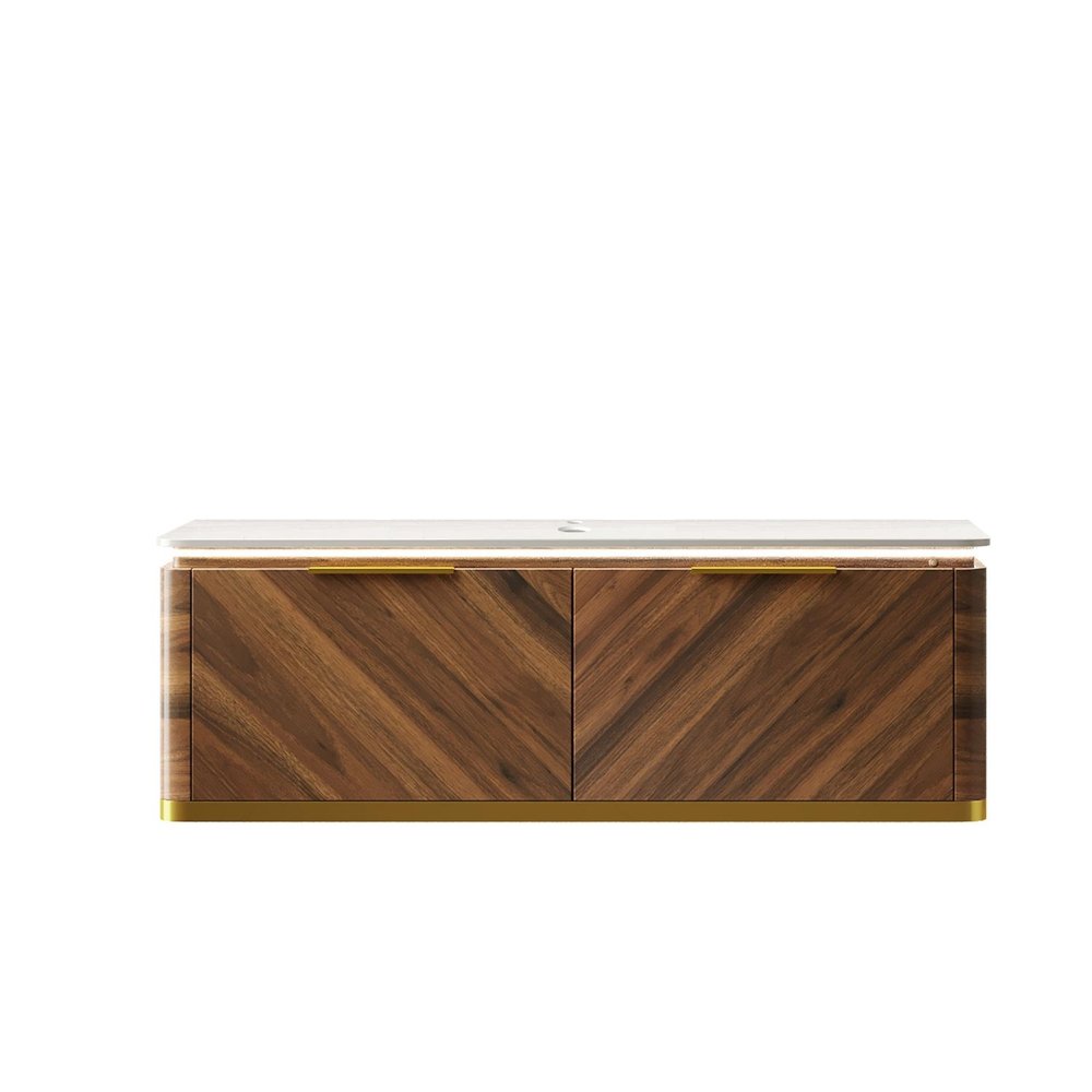 48" Brown Wood Floating Bathroom Vanity With Two Drawers — view 1