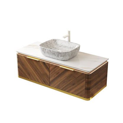 48" Brown Wood Floating Bathroom Vanity With Two Drawers HomeRoots