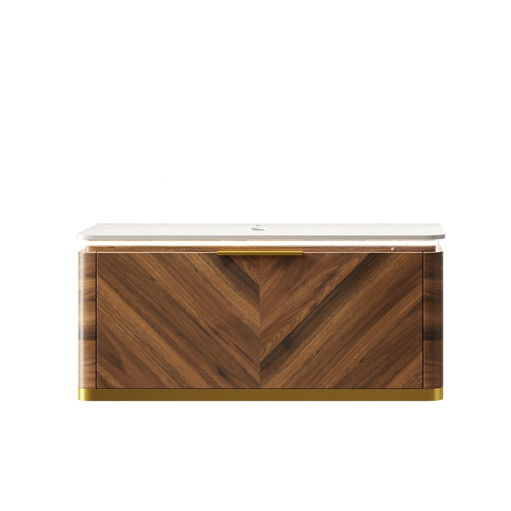 36" Brown Wood Floating Bathroom Vanity HomeRoots