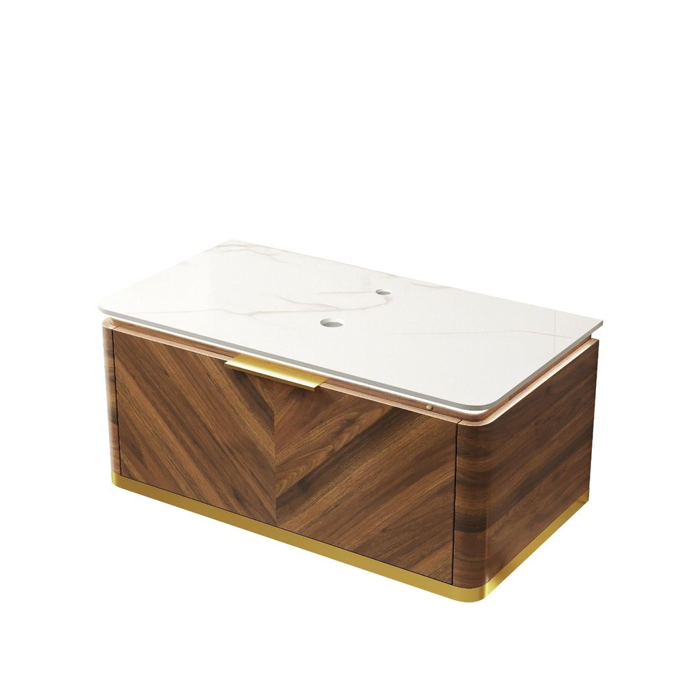 36" Brown Wood Floating Bathroom Vanity HomeRoots