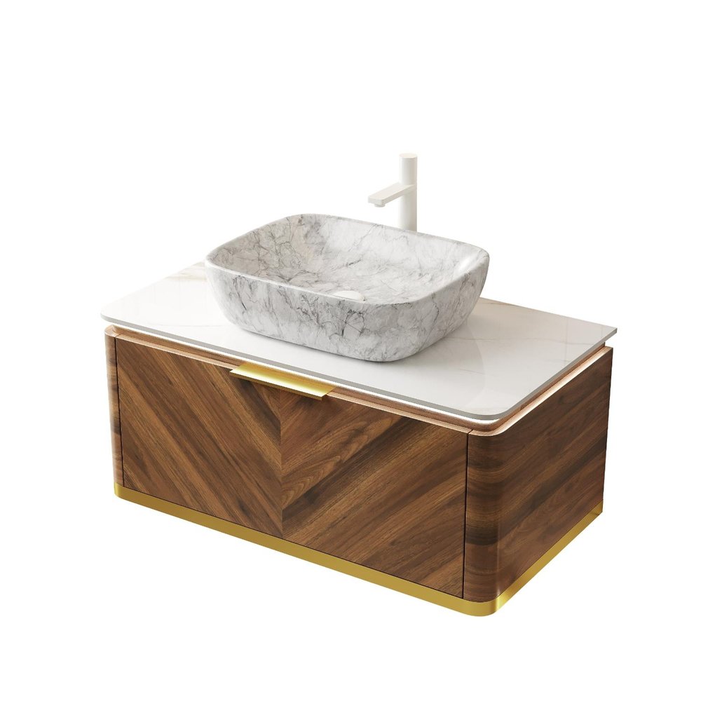 36" Brown Wood Floating Bathroom Vanity HomeRoots