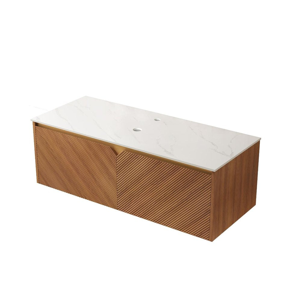 48" Brown Wood Floating Double Door Bathroom Vanity — view 2