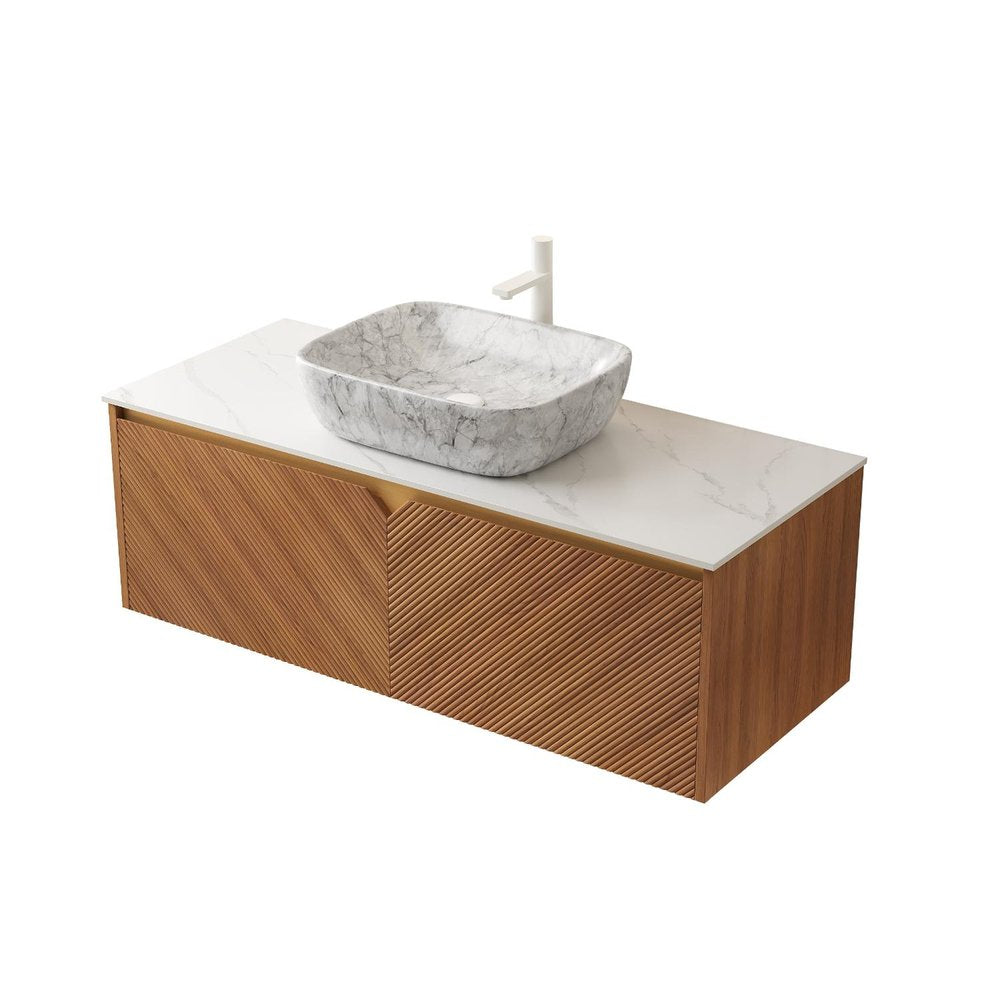 48" Brown Wood Floating Double Door Bathroom Vanity — view 3