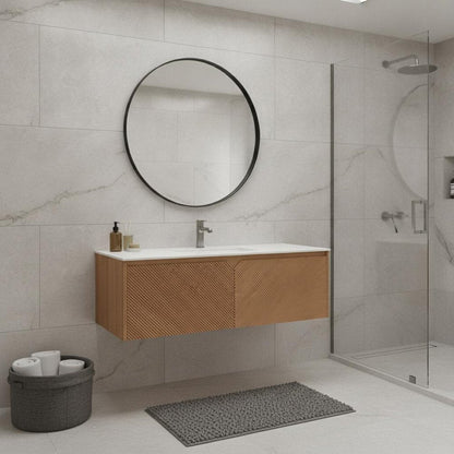 48" Brown Wood Floating Double Door Bathroom Vanity HomeRoots