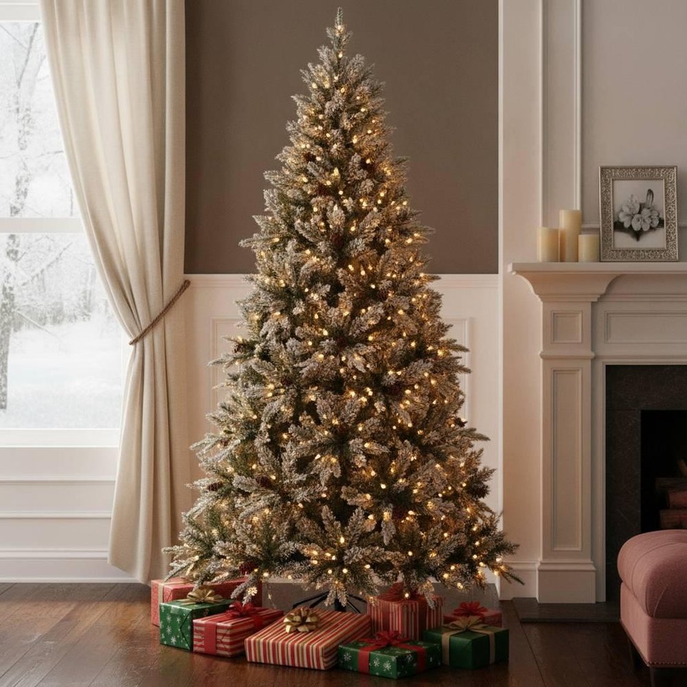 5' White Full Flocked Fir Christmas Tree With Decorations HomeRoots