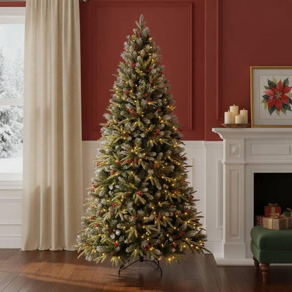 5' White Full Flocked Fir Christmas Tree With Decorations HomeRoots