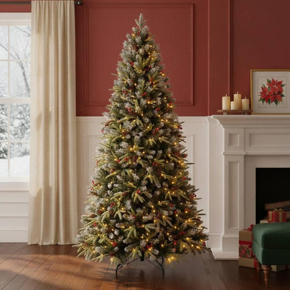 5' White Full Flocked Fir Christmas Tree With Decorations HomeRoots