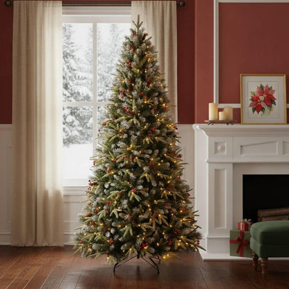 5' White Full Flocked Fir Christmas Tree With Decorations HomeRoots