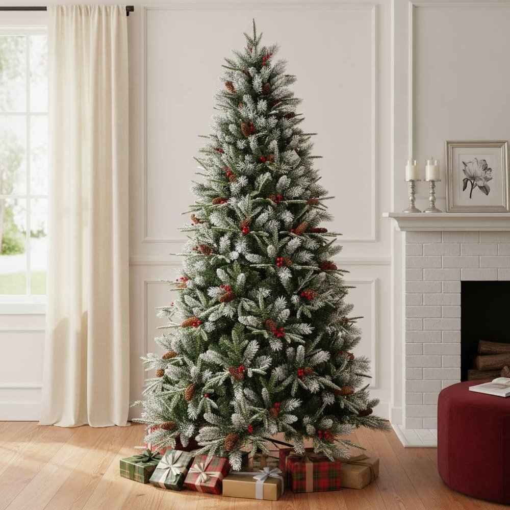 4' White Full Flocked Fir Christmas Tree With Decorations HomeRoots