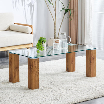 Glass-Top Coffee Table tea table with MDF Legs - Stylish Blend of Elegance and Durability 44.9"*21.7"*16.9" - FurniFindUSA