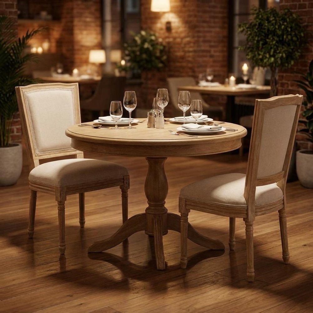 Set of Two Beige And Natural Linen And Solid Wood Dining Side Chairs HomeRoots