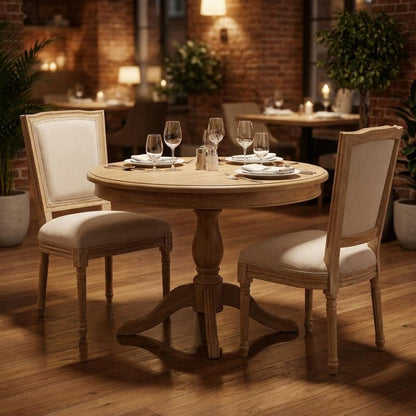 Set of Two Beige And Natural Linen And Solid Wood Dining Side Chairs HomeRoots