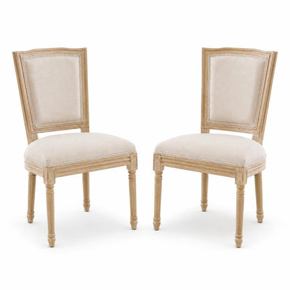 Set of Two Beige And Natural Linen And Solid Wood Dining Side Chairs HomeRoots
