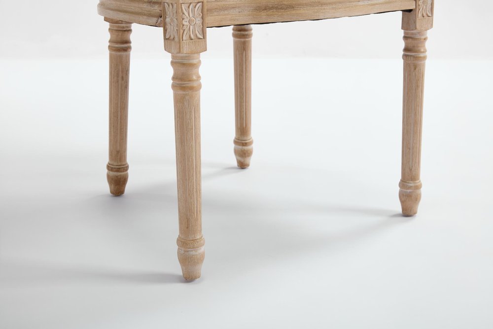 Set of Two Beige And Natural Linen And Solid Wood Dining Side Chairs — view 9
