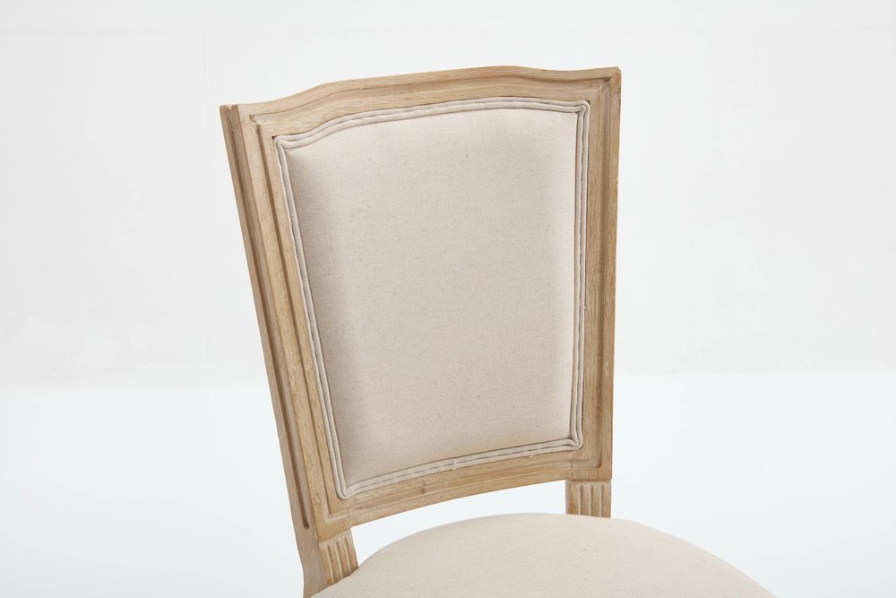 Set of Two Beige And Natural Linen And Solid Wood Dining Side Chairs — view 10
