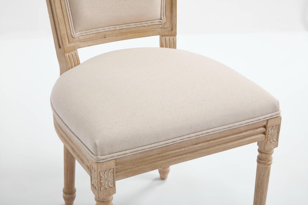 Set of Two Beige And Natural Linen And Solid Wood Dining Side Chairs HomeRoots