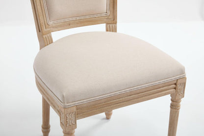 Set of Two Beige And Natural Linen And Solid Wood Dining Side Chairs HomeRoots