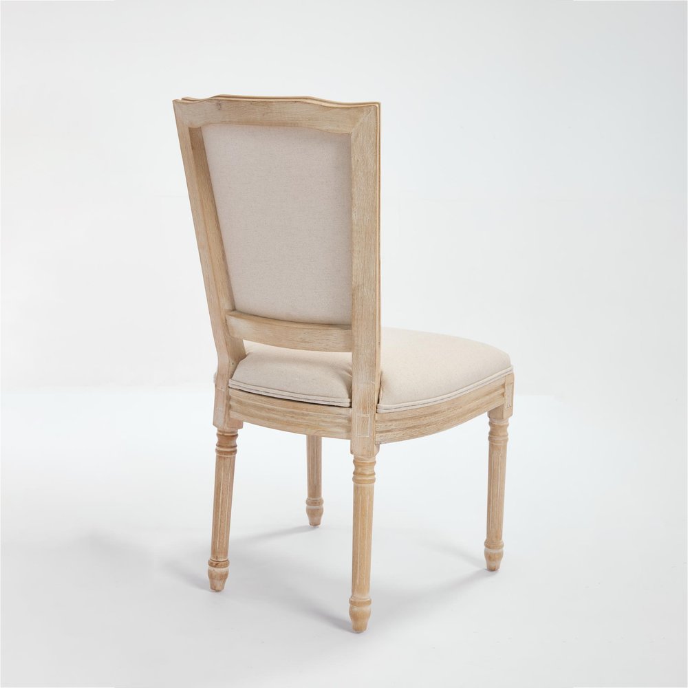 Set of Two Beige And Natural Linen And Solid Wood Dining Side Chairs — view 7
