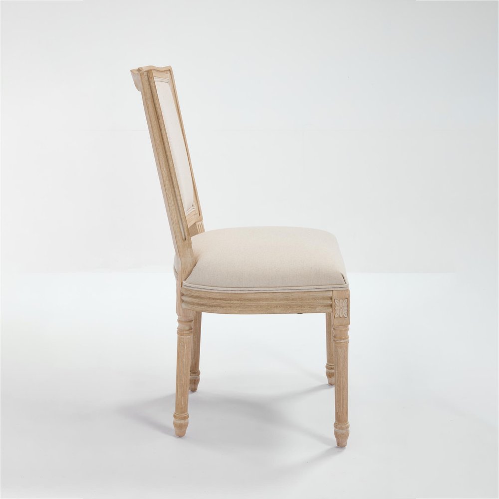 Set of Two Beige And Natural Linen And Solid Wood Dining Side Chairs HomeRoots