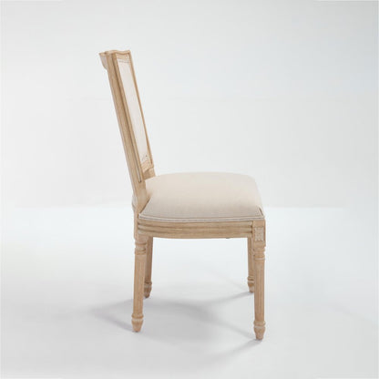 Set of Two Beige And Natural Linen And Solid Wood Dining Side Chairs HomeRoots
