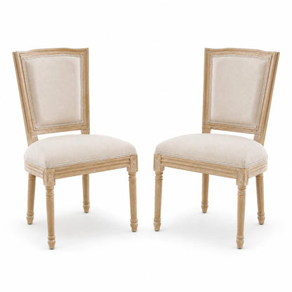 Set of Two Beige And Natural Linen And Solid Wood Dining Side Chairs HomeRoots
