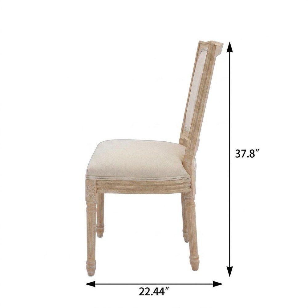 Set of Two Beige And Natural Linen And Solid Wood Dining Side Chairs HomeRoots