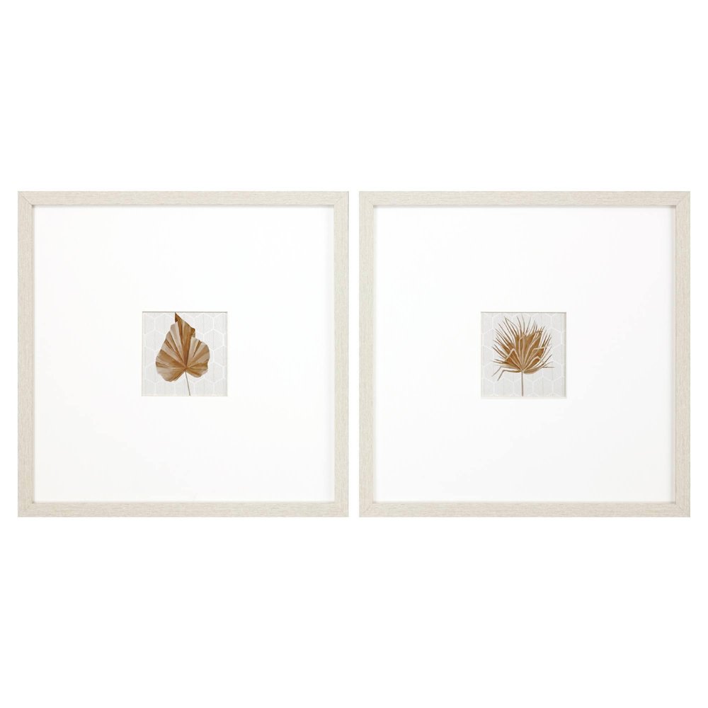 Set Of Two Neutral Palm Distressed White Framed Wall Art — view 1