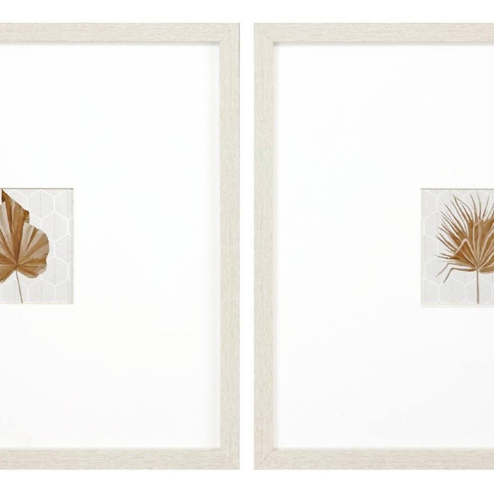 Set Of Two Neutral Palm Distressed White Framed Wall Art — view 5
