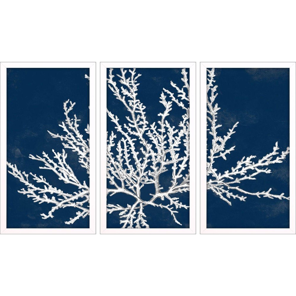 Set Of Three Coastal Coral White Framed Wall Art HomeRoots