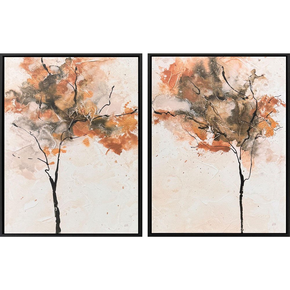 Set Of Two Textural Trees Black Floater Frame Wall Art — view 1