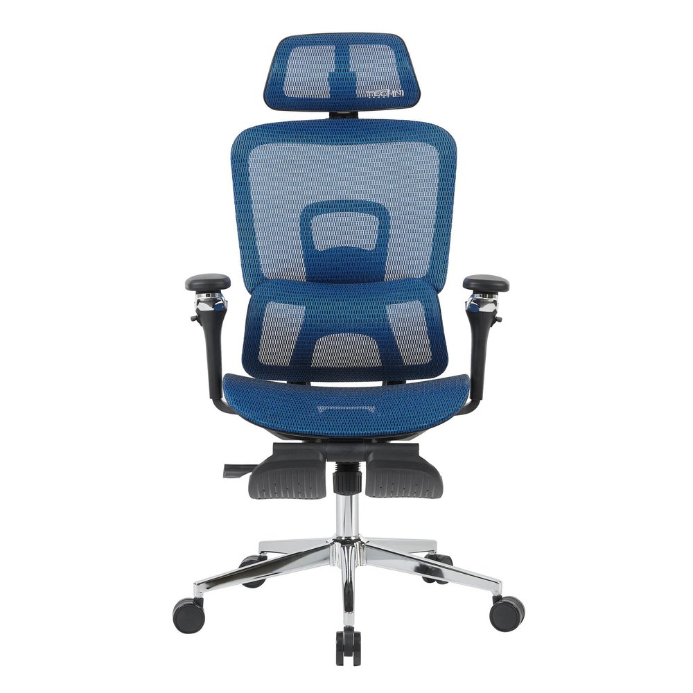 Blue Adjustable Height Swivel Rolling Gaming Chair With Footrest — view 1