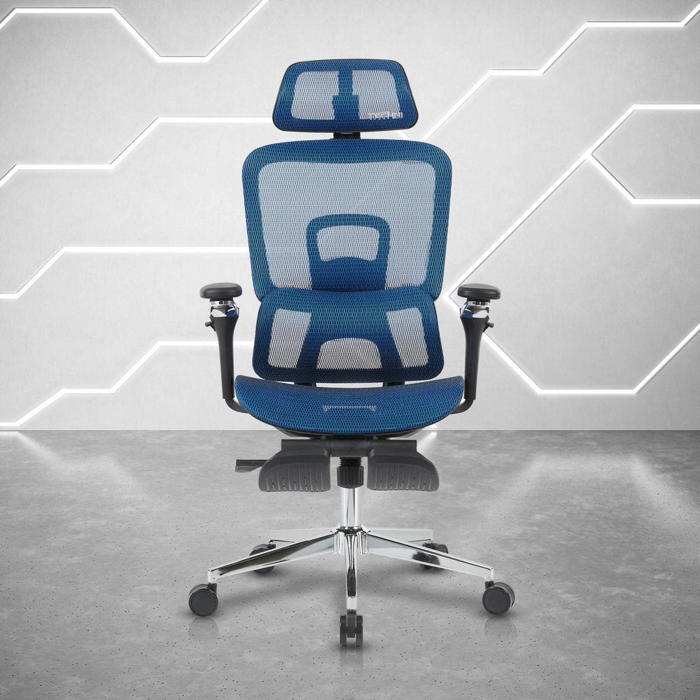 Teal Blue Adjustable Height Swivel Rolling Gaming Chair With Footrest — view 2