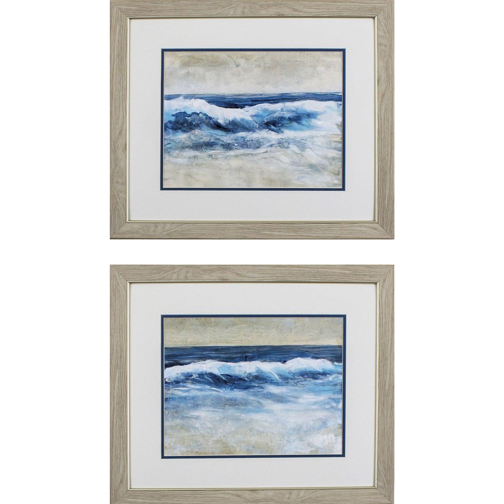 Set Of Two Breaking Shore Waves Brown Framed Wall Art — view 1