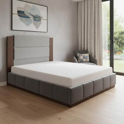 Brown And Gray Solid Wood And Tufted Velvet Upholstered Queen Bed Frame HomeRoots