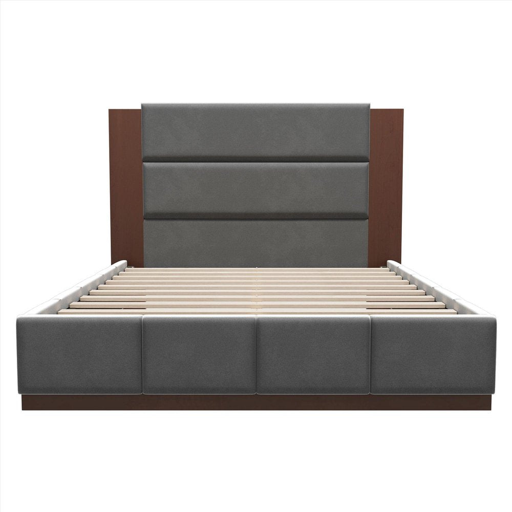 Brown And Gray Solid Wood And Tufted Velvet Upholstered Queen Bed Frame HomeRoots