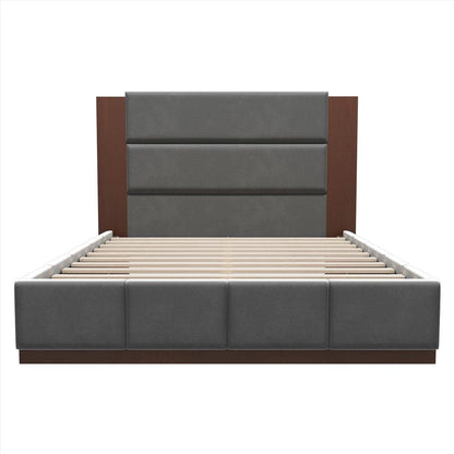 Brown And Gray Solid Wood And Tufted Velvet Upholstered Queen Bed Frame HomeRoots