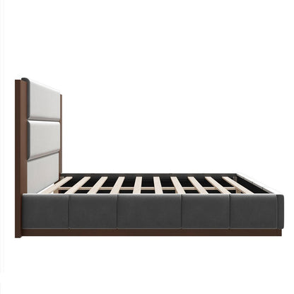 Brown And Gray Solid Wood And Tufted Velvet Upholstered Queen Bed Frame HomeRoots