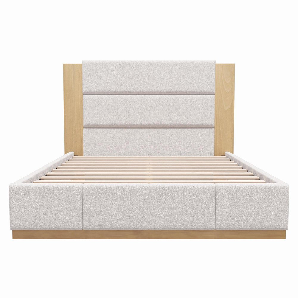 Natural And Off White Solid Wood And Tufted Boucle Upholstered King Bed Frame — view 2