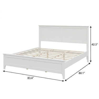 White Inlaid Panels Solid Wood Full Bed Frame