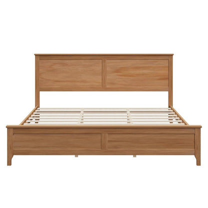 Natural Inlaid Panels Solid Wood King Bed Frame