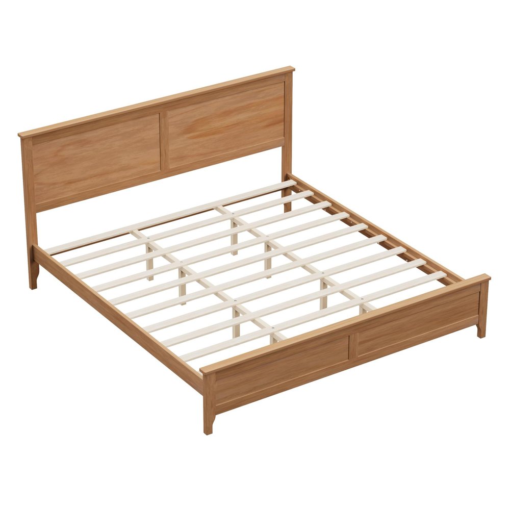 Natural Inlaid Panels Solid Wood King Bed Frame