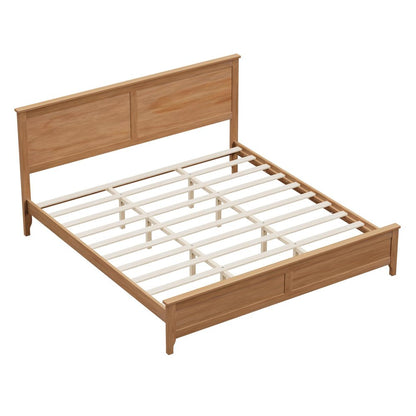 Natural Inlaid Panels Solid Wood King Bed Frame